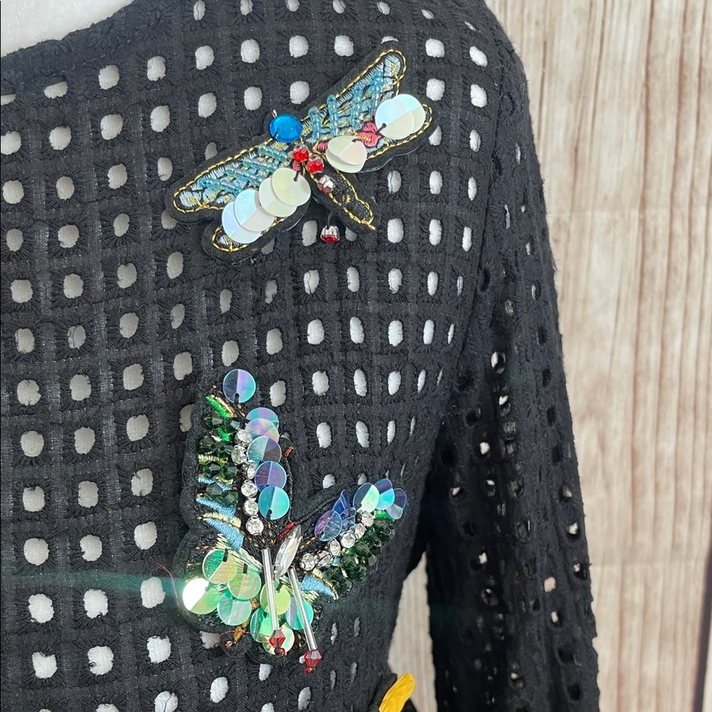 *Dor Dor Chic Black Beaded Insect Embellished Women's Lacy Blouse - Size Small - Picture 5 of 12
